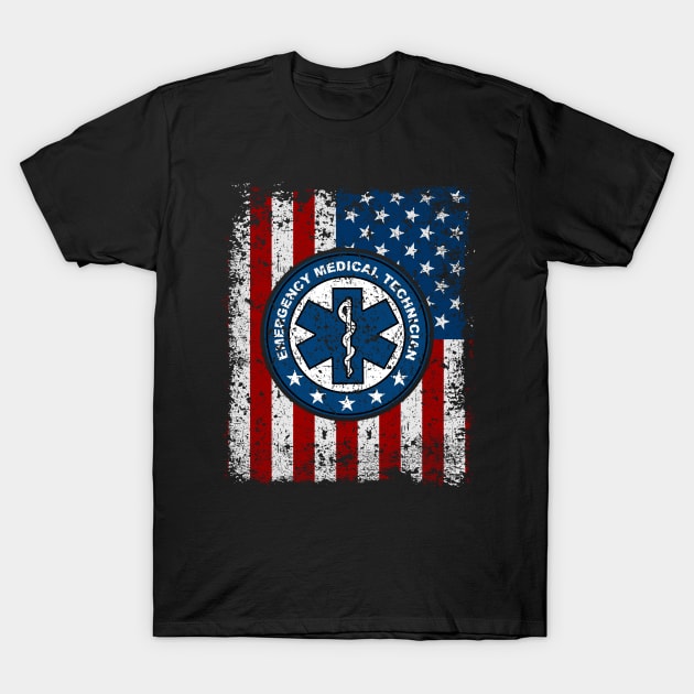 Emergency Medical Technician American Flag T-Shirt by RadStar